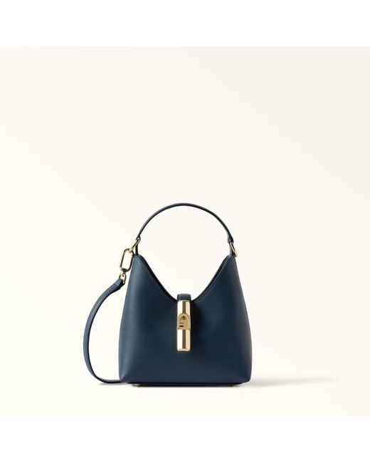 Furla Blue Iride Mini Bag Grigio Blu Textured Leather