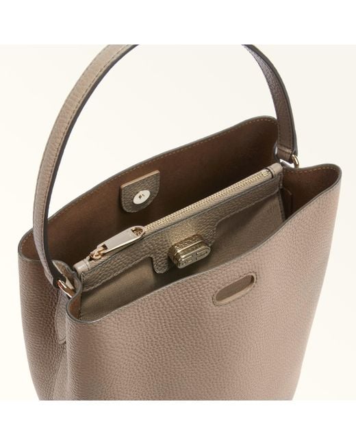 Furla Gray Danae Bucket Bag Stucco Keria Grained Calf Leather
