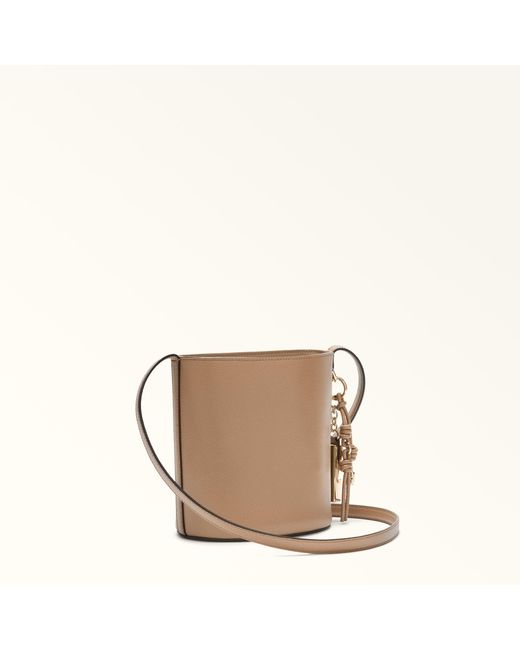 Furla Natural Roxie Bucket Bag Toffee Textured Leather