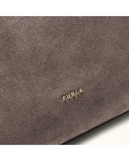 Furla Gray Lara Shoulder Bag Toni Urban Suede + Grained Calf Leather