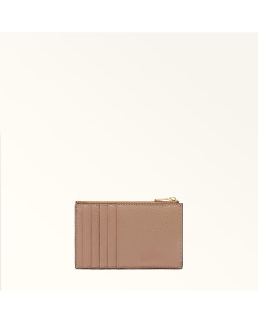Furla Gray Camelia Card Case Greige Textured Leather