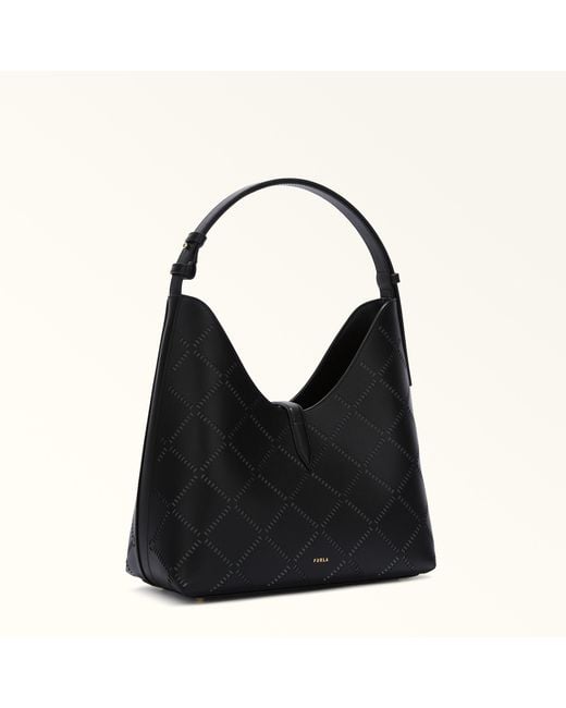 Furla Black Goccia Shoulder Bag Nero Perforated Sidney Calf Leather