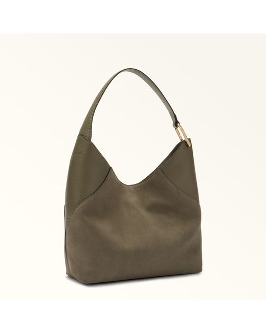Furla Green Lara Shoulder Bag Toni Sage Suede + Grained Calf Leather