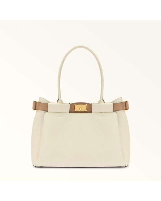 Furla Natural Iris Tote Avorio Torino Calf Leather + Cowhide
