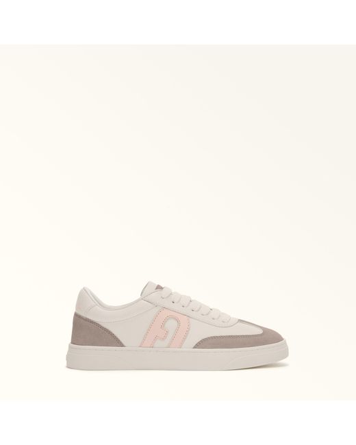 Furla Natural Step Sneakers Off Grainy Calf Leather + Suede + Smooth Leather
