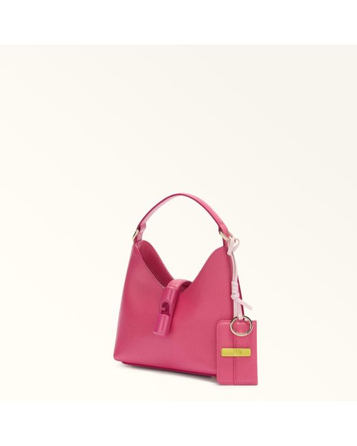 Furla Pink Iride Charm Toni Velvet Textured Leather + Leather Mirror Effect