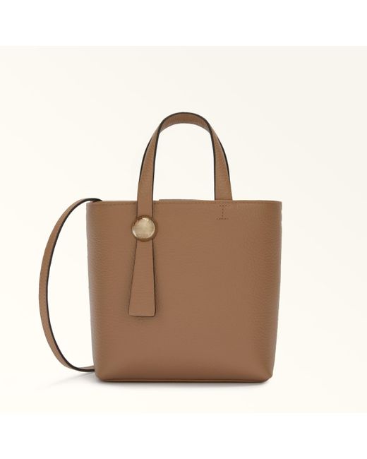 Furla Brown Sfera Vertikale Umhängetasche Deserto Genarbtes Kalbsleder Damen