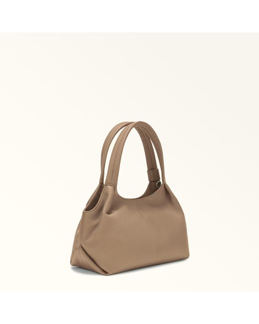 Furla Brown Planeta Shoulder Bag Taupe Keria Grained Calf Leather