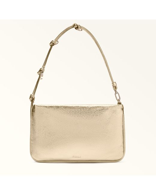 Furla Natural Lily Pouch Vaniglia Piuma Metal Calf Leather + Piping Metal