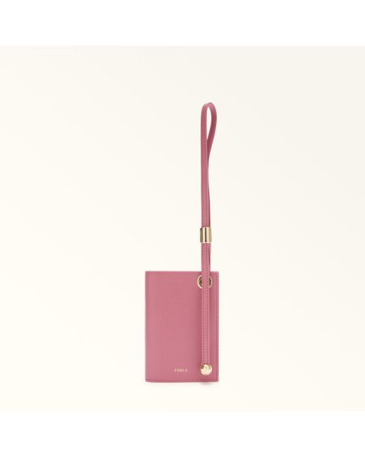 Furla Pink Laura Card Case Blush Textured Leather