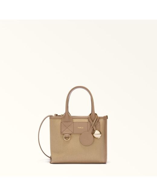 Furla Divide It Tote Mini Naturale Canvas Fabric + Soft Calf Leather