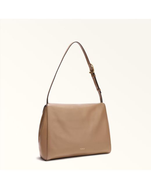 Furla Natural Domus Shoulder Bag Toffee Varrenne Calf Leather + Suede