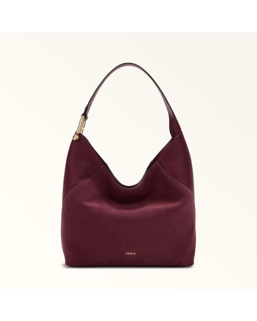 Furla Women's Red Lara Shoulder Bag Toni Ribes Suede + Grained Calf Leather