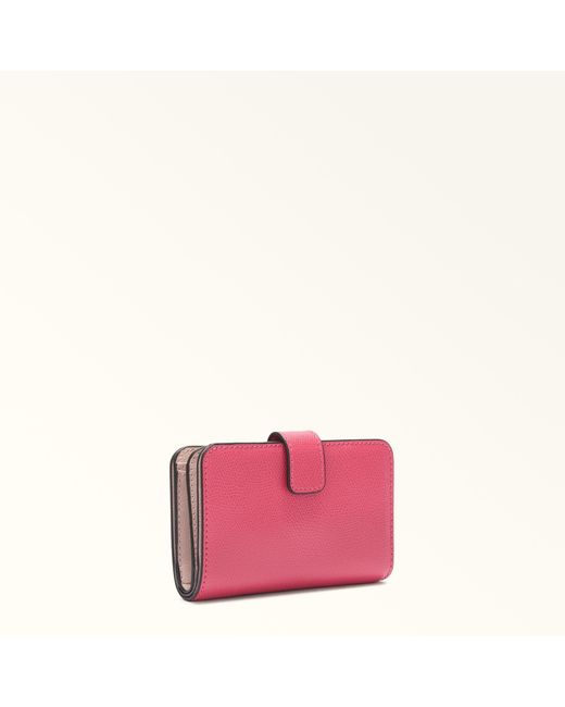 Furla Pink Camelia Compact Wallet Velvet Textured Leather
