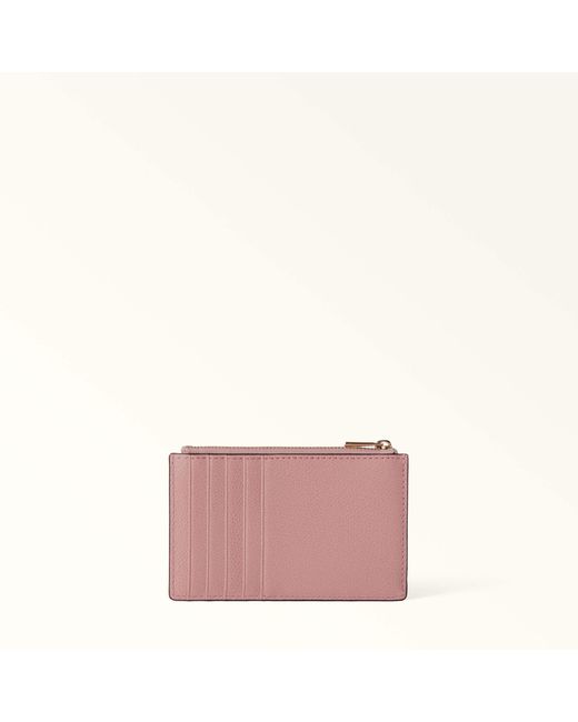 Furla Pink Camelia Card Case Cloudy Textured Leather