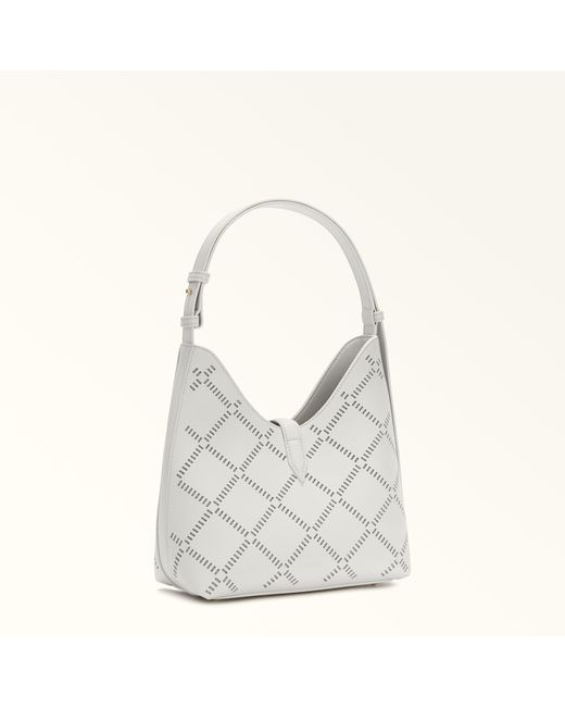 Furla White Goccia Shoulder Bag Marshmallow Perforated Sidney Calf Leather