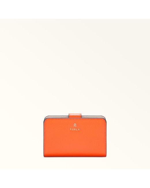 Furla Orange Camelia Compact Wallet Paprika Textured Leather