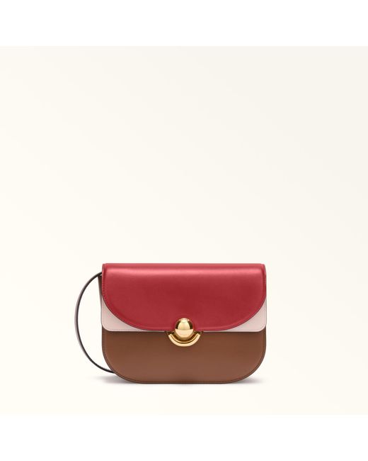 Furla Red Sfera Crossbody Toni Lacca Roma Soft Calf Leather Colorblock