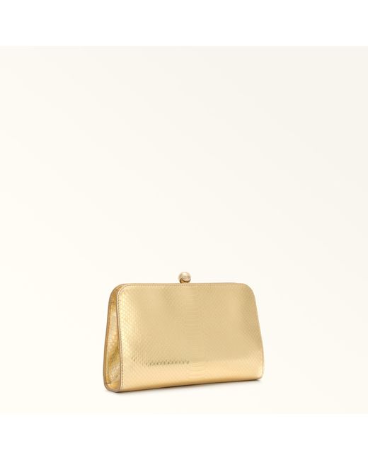 Furla Natural Alba Clutch Leather With Python Whips Lame' Print
