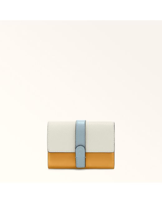 Furla White Grazia Compact Wallet Panna Roma Soft Calf Leather Colorblock + Grained Calf Leather