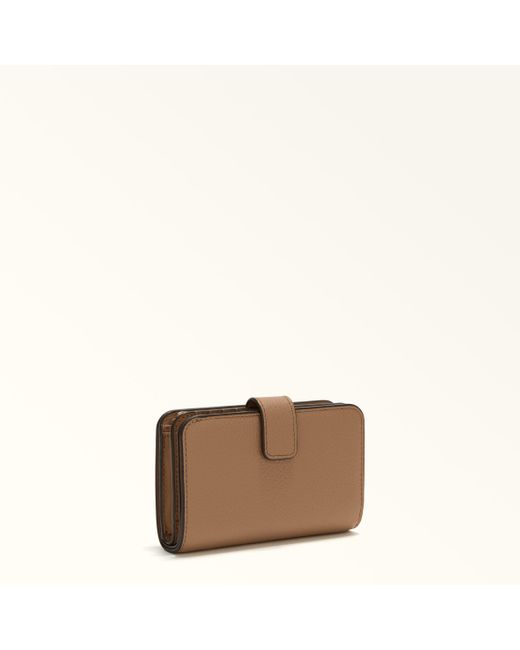 Furla Brown Camelia Kompaktes Portemonnaie Deserto Genarbtes Kalbsleder Damen