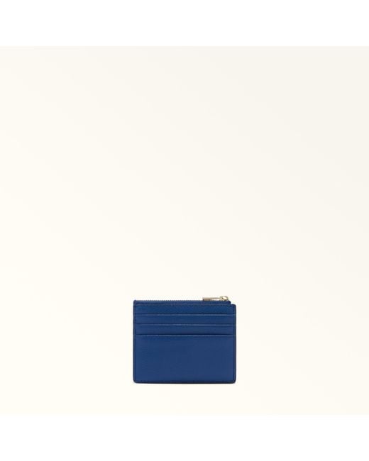 Furla Blue Camelia Card Case Textured Leather