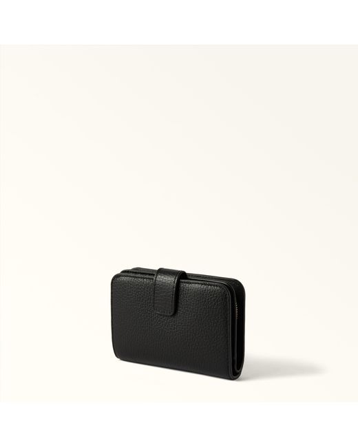 Furla Black Camelia Compact Wallet Nero Grained Calf Leather
