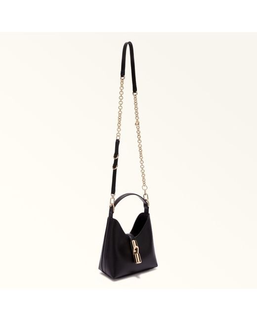 Furla Natural Delia Shoulder Strap Nero Sidney Calf Leather + Metal