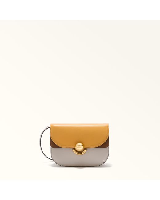 Furla Natural Sfera Crossbody Mini Toni Senape Roma Soft Calf Leather Colorblock