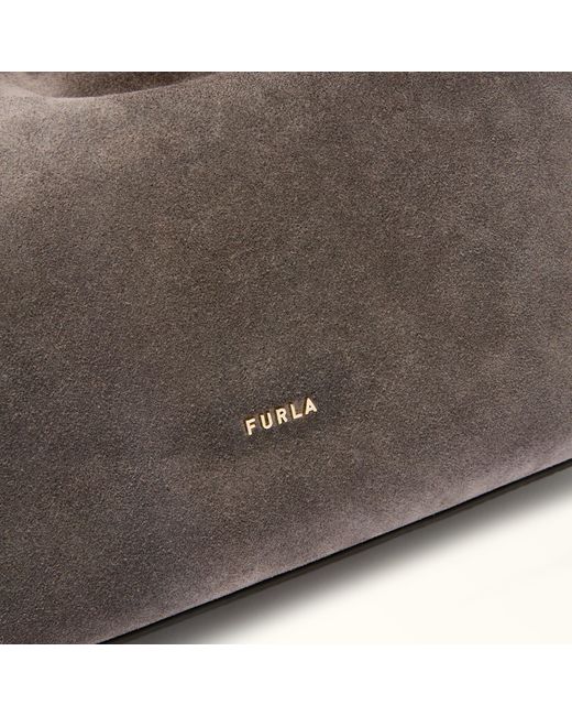 Furla Gray Lara Shoulder Bag Toni Urban Suede + Grained Calf Leather