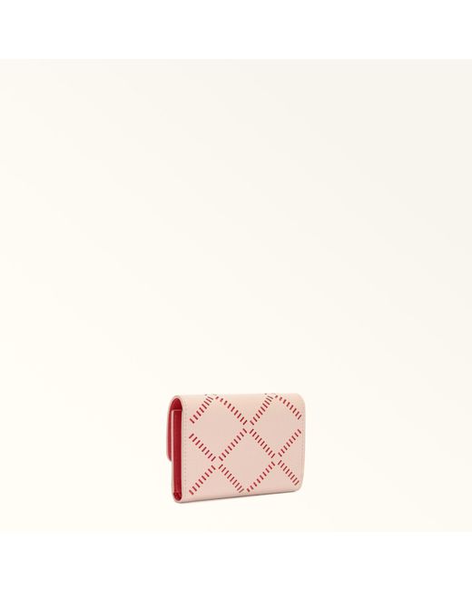 Furla Pink Iride Compact Wallet Dusty+M1 Int. Perforated Ares Textured Leather