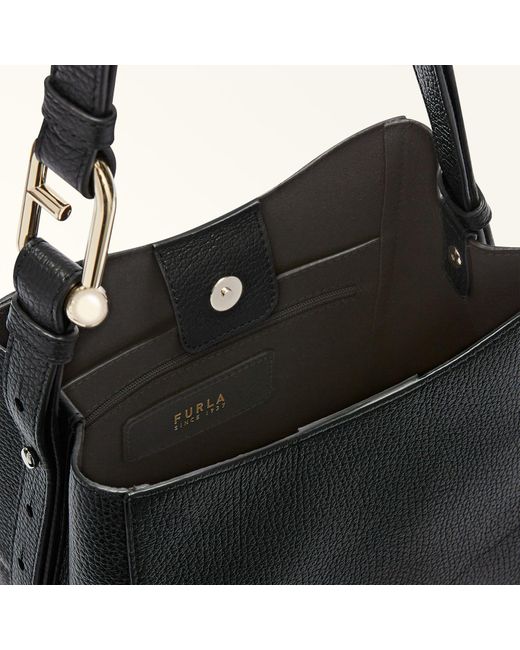 Furla Black Nuvola Bucket Bag Nero Grained Calf Leather