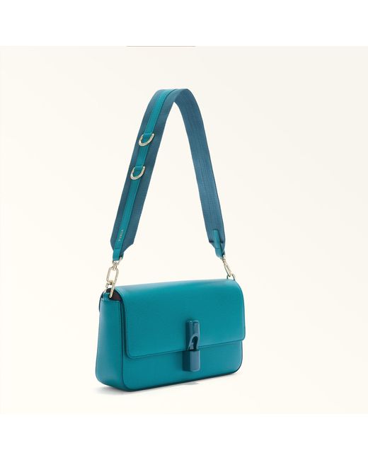 Furla Blue Fiona Shoulder Strap Toni Amatore Ribbon Fabric + Sidney Calf Leather
