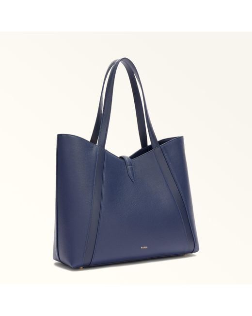 Furla Blue Goccia Tote Blu Reale Night Calf Leather + Sidney Calf Leather