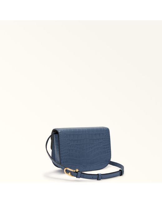 Sfera Borsa A Tracolla Mini Denim Vitello Stampa Cocco + Camoscio Donna di Furla in Blue