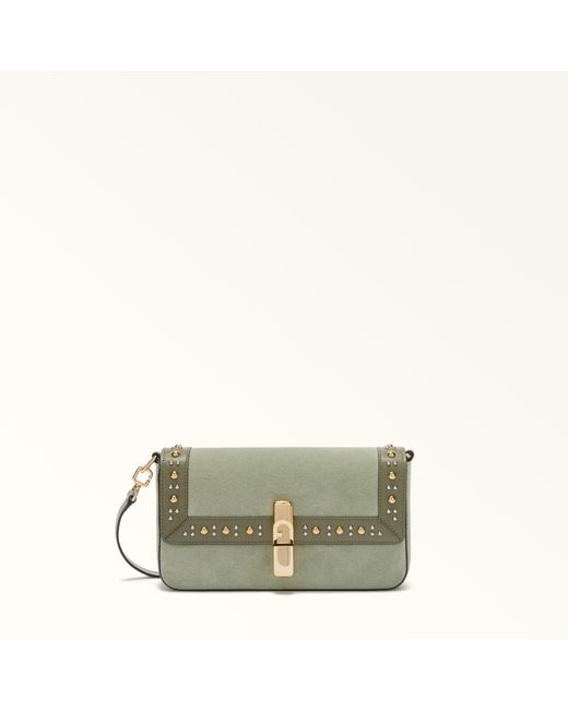 Furla Green Iride Crossbody Sabbia Suede + Soft Calf Leather + Studs