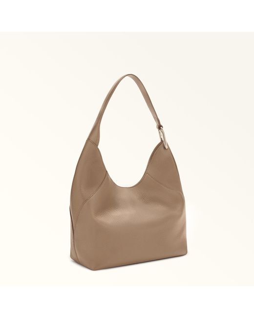 Furla Brown Lara Shoulder Bag Taupe Grained Calf Leather