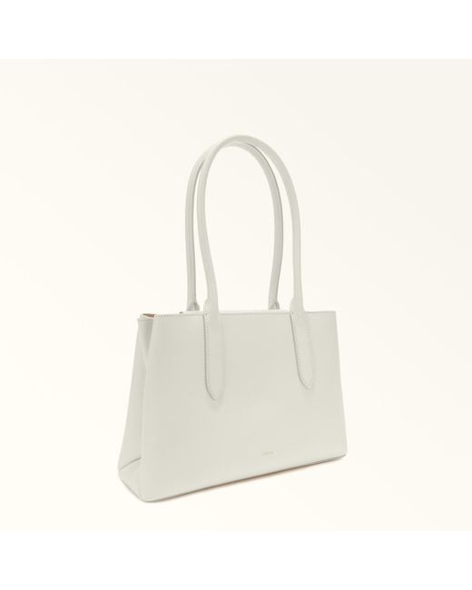 Furla White Meridiana Tote Panna Napoli Double Calf Leather