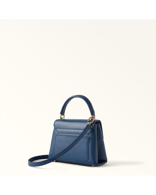 Furla Blue 1927 Top Handle Mini Textured Leather