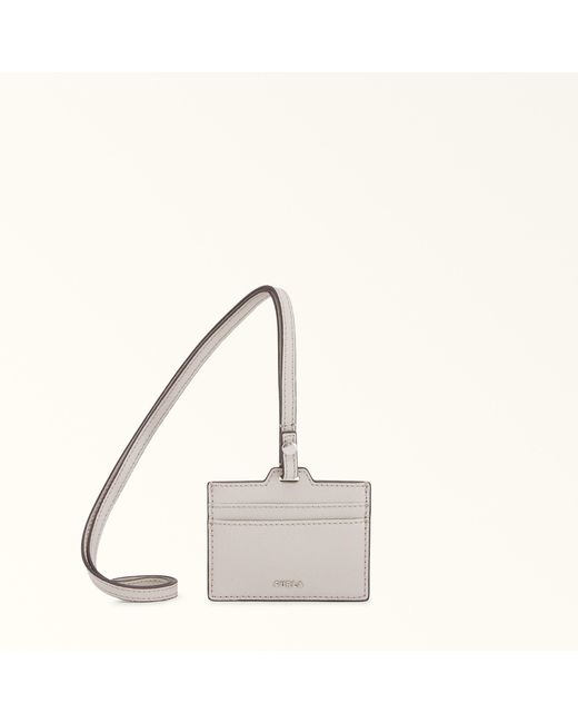 Furla Natural Project Badge Holder Perla E Milos Textured Calf Leather for men