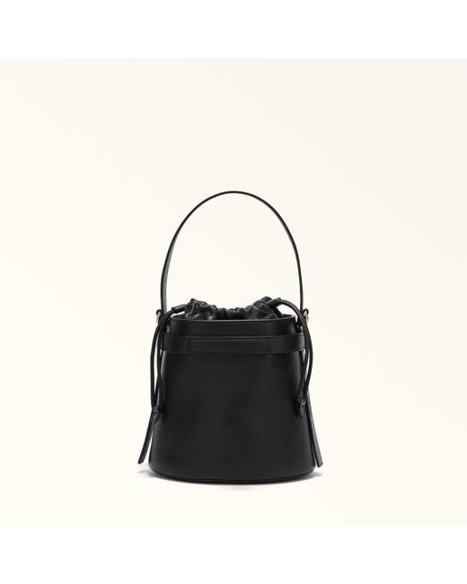 Furla Black Giove Bucket Bag Nero Grained Calf Leather