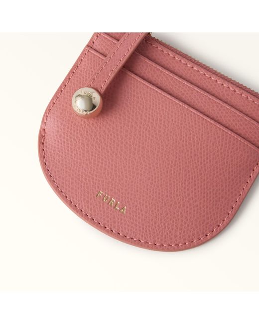 Furla Pink Laura Card Case Rosewood Textured Leather