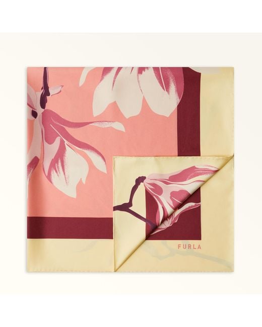 Furla Pink Tortona Carré Apple+Rosewood Silk Twill With Little Magnolia Print
