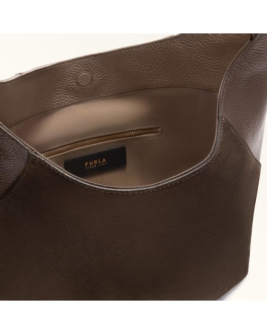 Furla Brown Lara Shoulder Bag Toni Espresso Suede + Grained Calf Leather