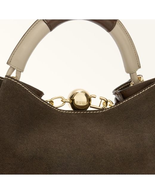 Furla Brown Sfera Bucket Bag Espresso Colorblock Napoli Double Calf Leather + Roma Soft Calf Leather Colorblock