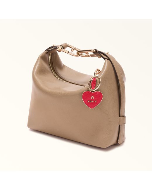 Furla Camelia Keyring Ruby Textured Leather + Metal