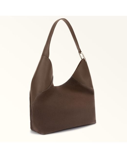 Furla Brown Lara Shoulder Bag Toni Espresso Suede + Grained Calf Leather