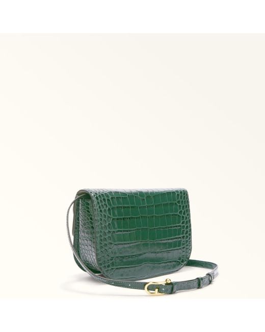 Furla Green Sfera Umhängetasche Botanical Kalbsleder Mit Krokoprägung + Wildleder Damen