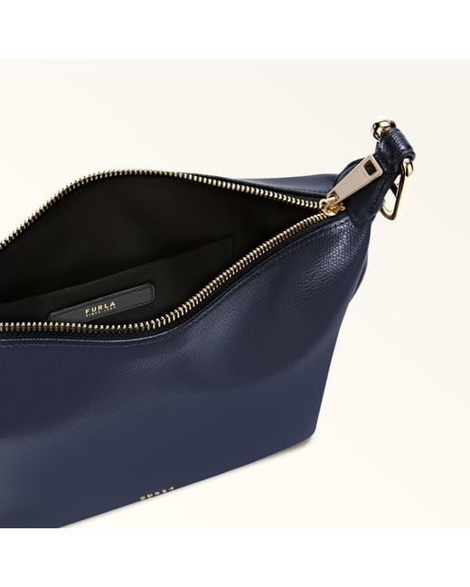 Furla Blue Tonie Shoulder Bag Mediterraneo Ares Soft Textured Leather