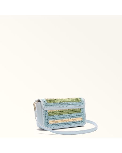 Furla Green Iride Crossbody Toni Carta Da Zucchero Crochet Stripes Fabric + Sidney Calf Leather